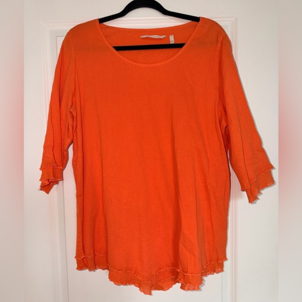 Soft Surroundings Quarter Sleeve Cotton Orange Women's Top